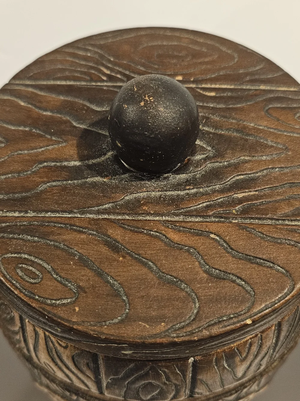 Vintage Treasure Craft Wood Grain Barrel Ceramic Canisters - Brown & Gold